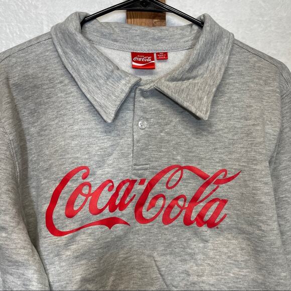 Coca Cola Gray & Red Long Sleeve Raw Hem Cropped Pullover Sweater Size M - Picture 2 of 9